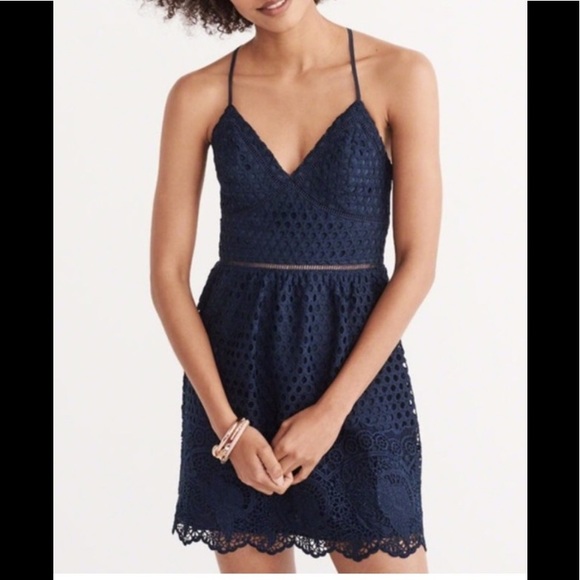 Abercrombie & Fitch Eyelet Spaghetti Straps Mini Navy Blue Dress - Picture 2 of 10